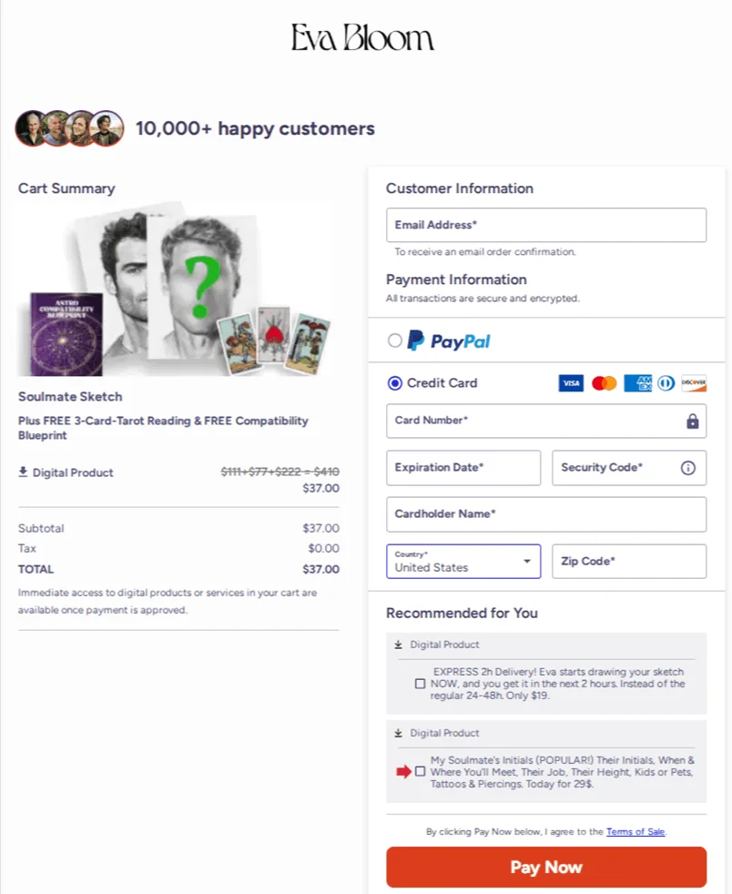 Eva Bloom secure checkout page — SSL protected payment